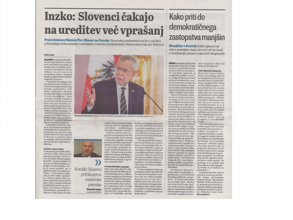 Slika: Inzko: Slovenci čakajo na ureditev več vprašanj