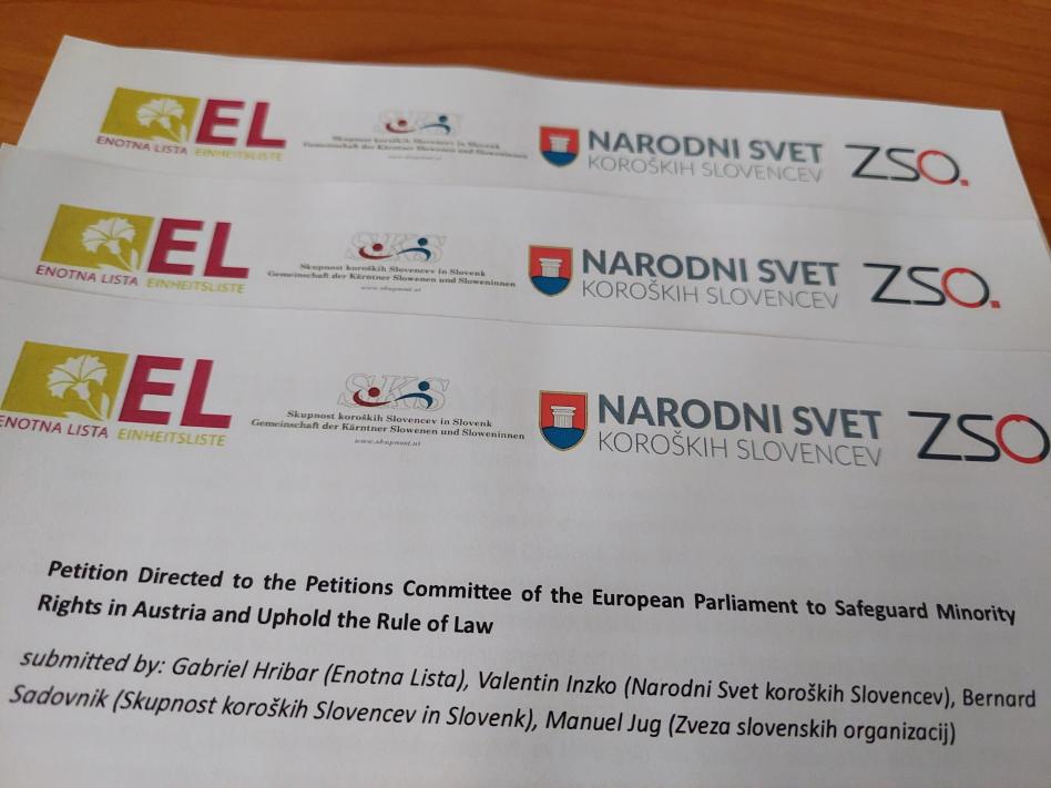 Slika: EL, NSKS, SKS in ZSO vložili skupno peticijo  pri Odboru za peticije Evropskega parlamenta